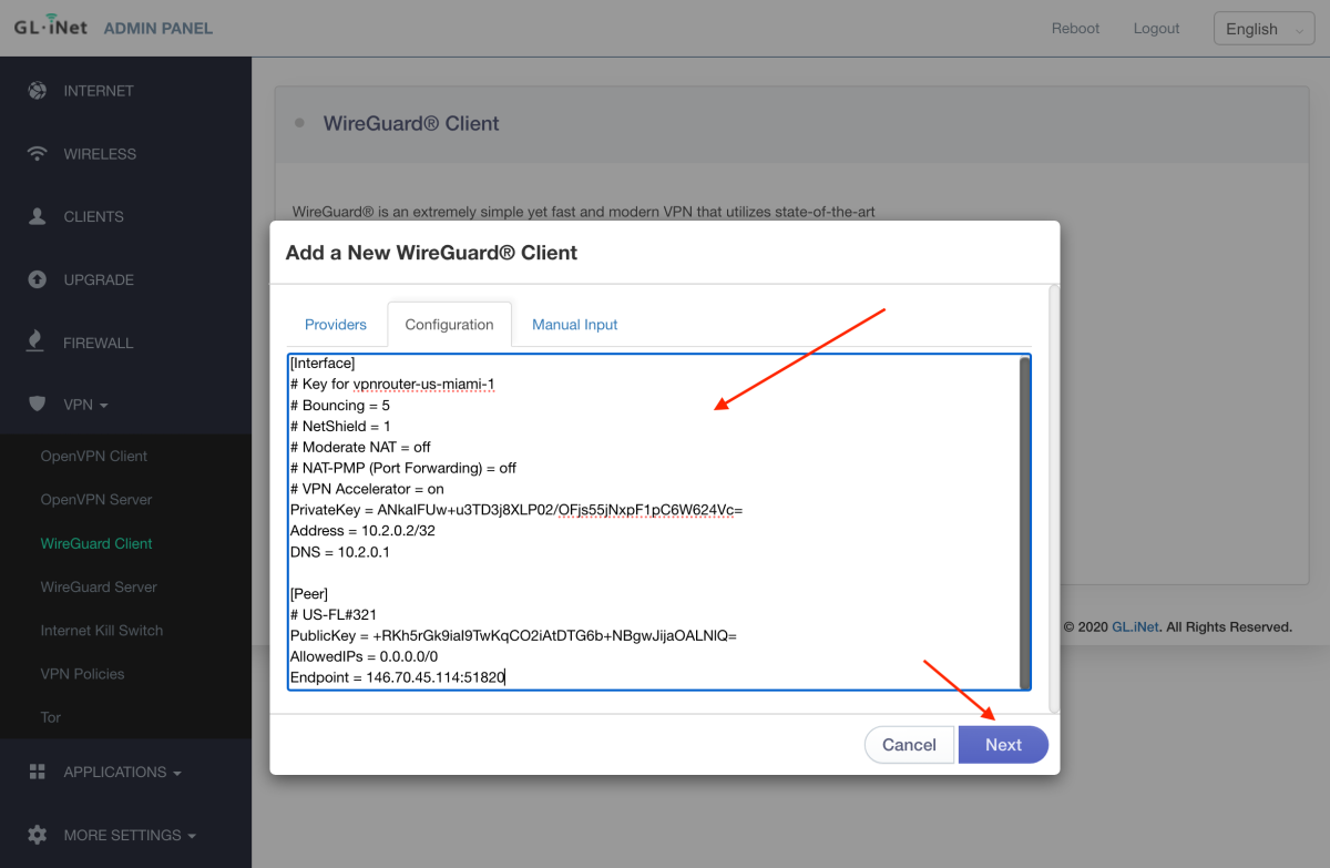 GL.iNet VPN Router - Add a WireGuard Client