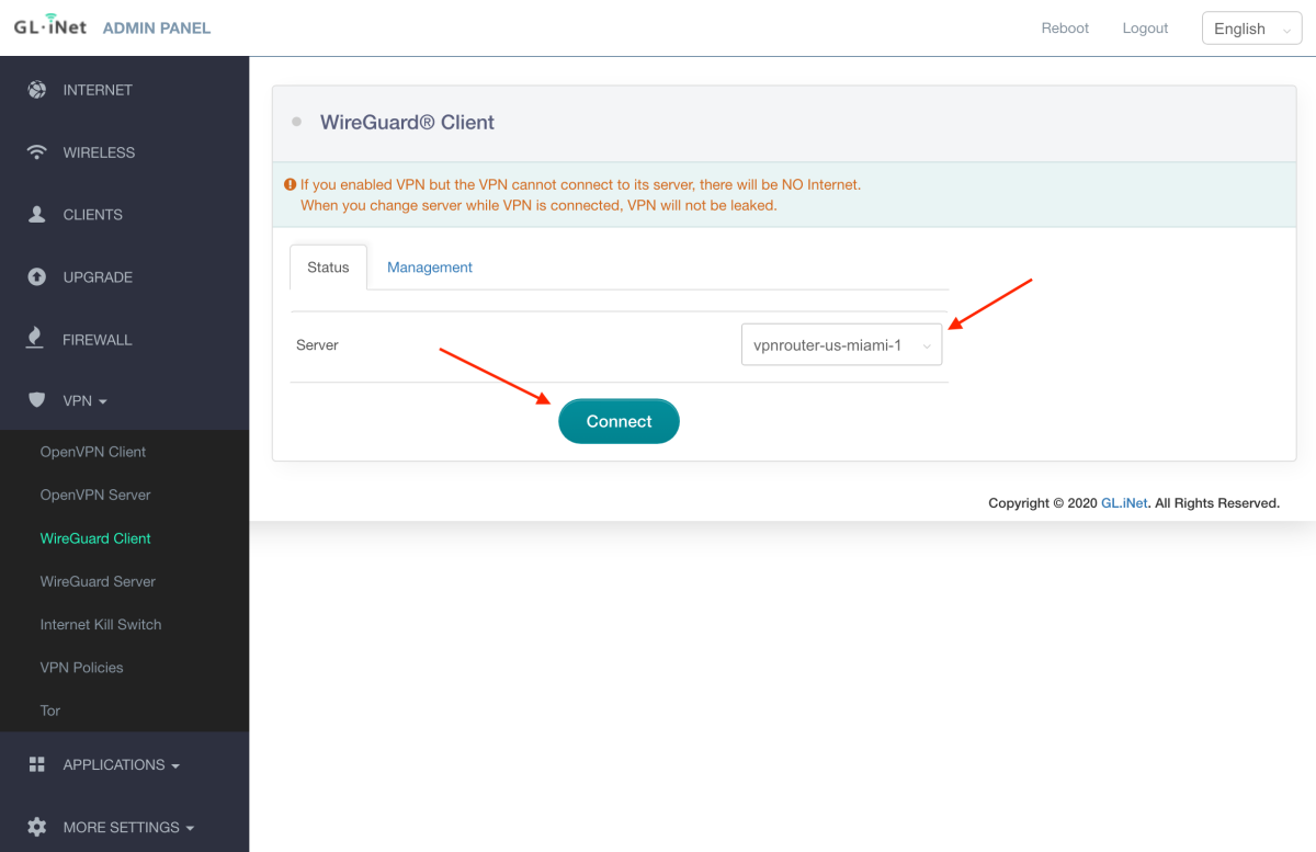 GL.iNet VPN Router - Connect to WireGuard VPN server