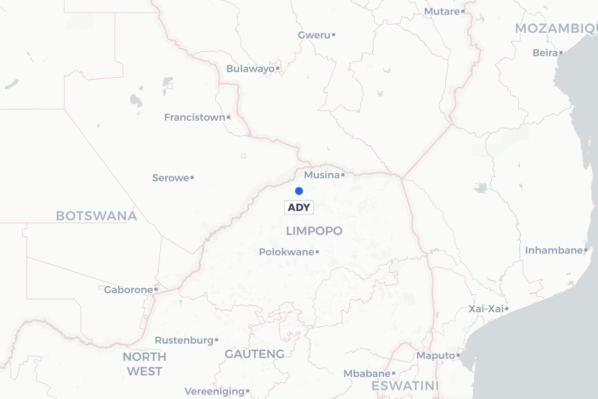 Map showing the location of Alldays Airport