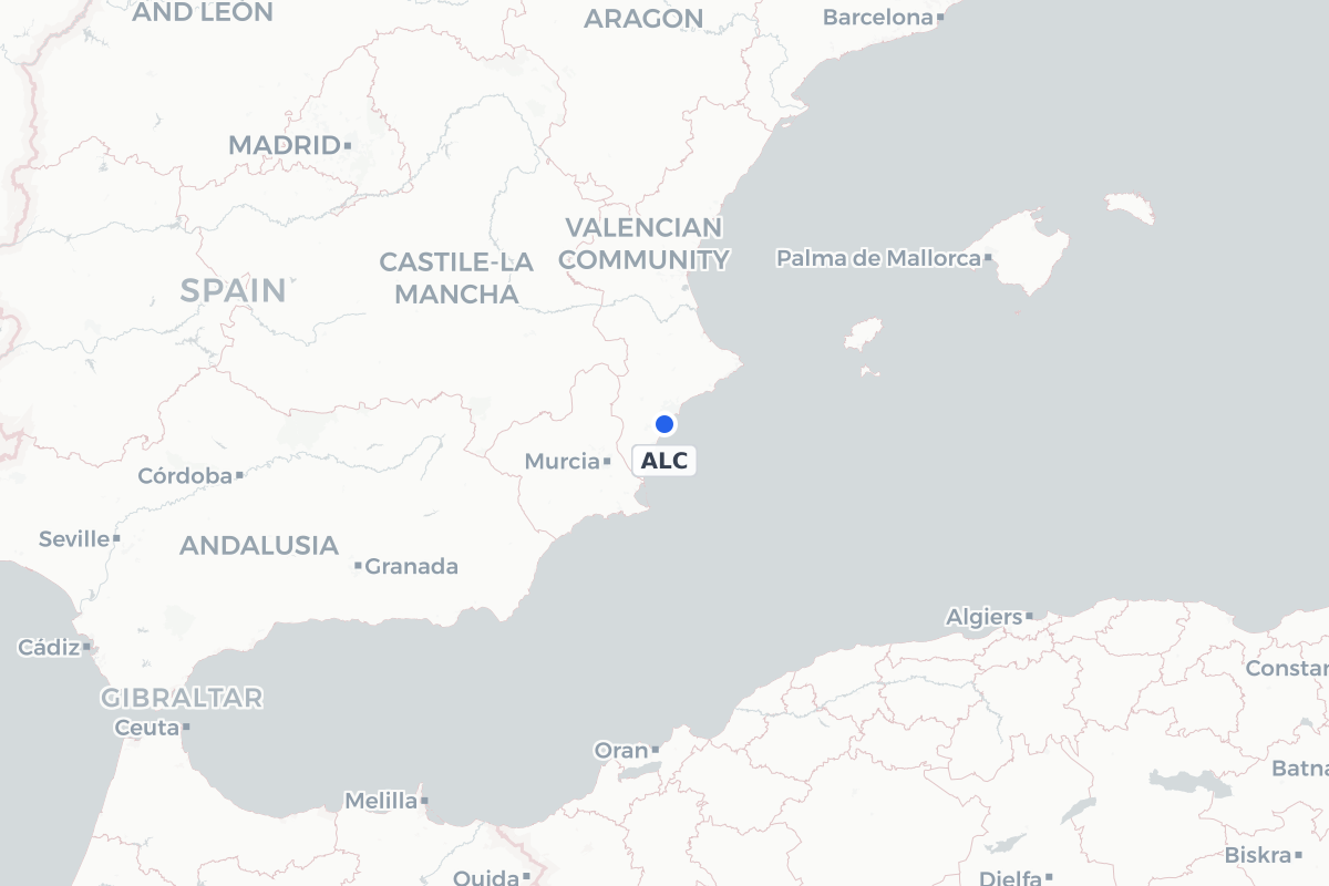 Map showing the location of Alicante-Elche Miguel Hernández Airport