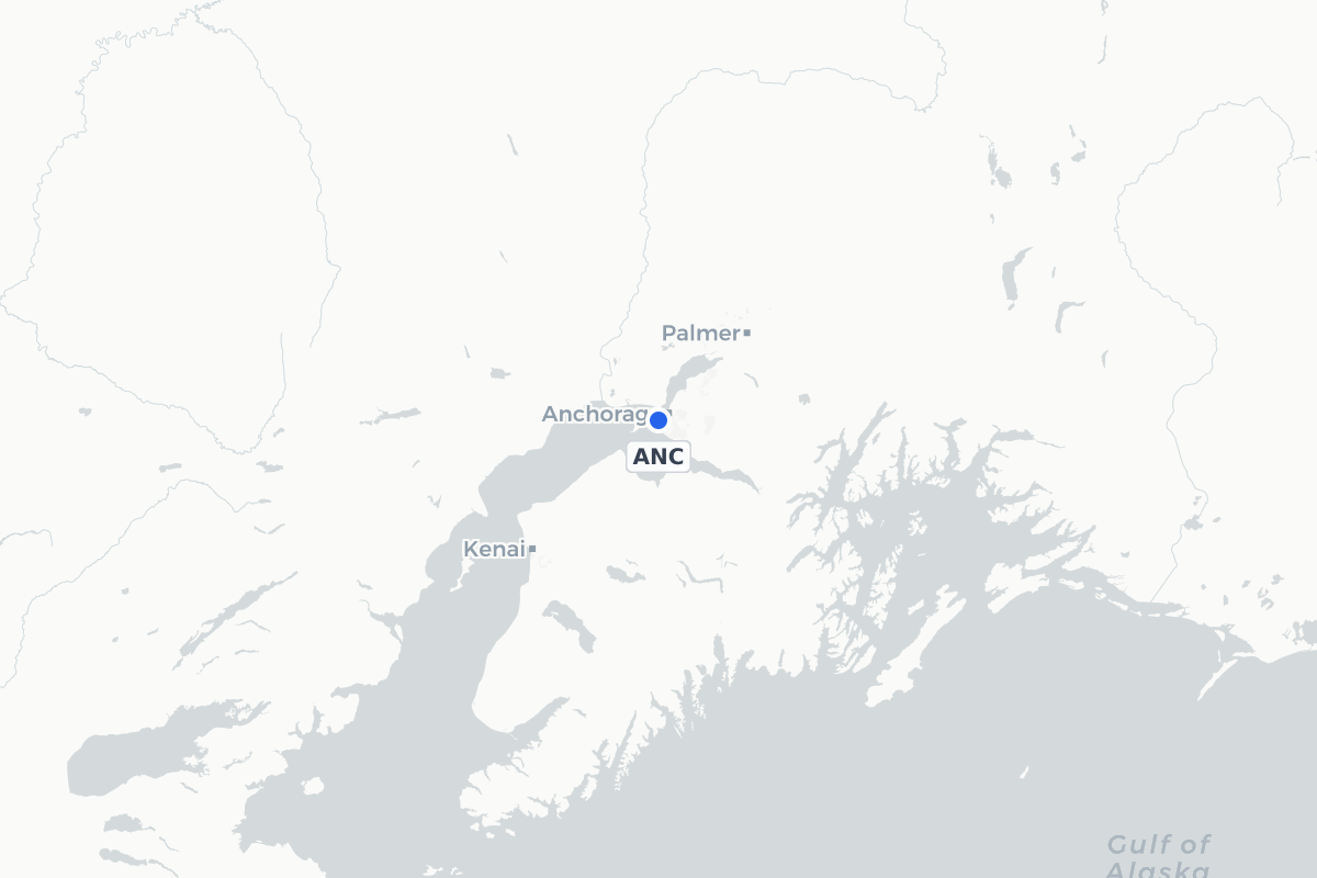 Map showing the location of Ted Stevens Anchorage International Airport