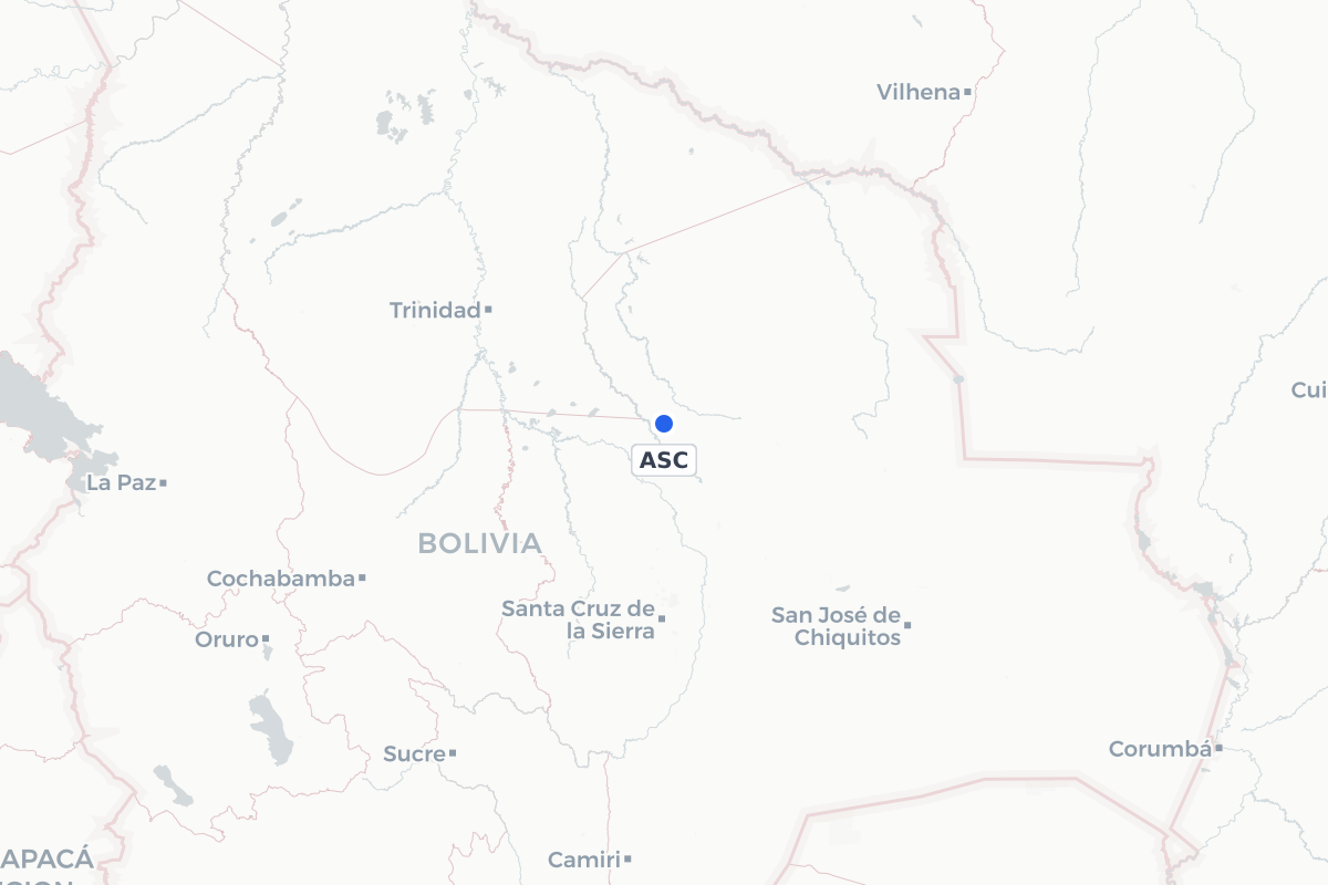 Map showing the location of Ascención de Guarayos Airport