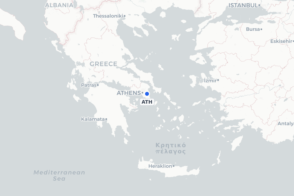 Map showing the location of Athens Eleftherios Venizelos International Airport