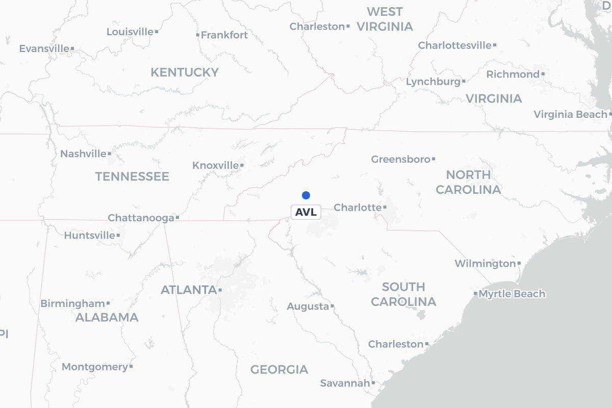Map showing the location of Asheville Regional Airport
