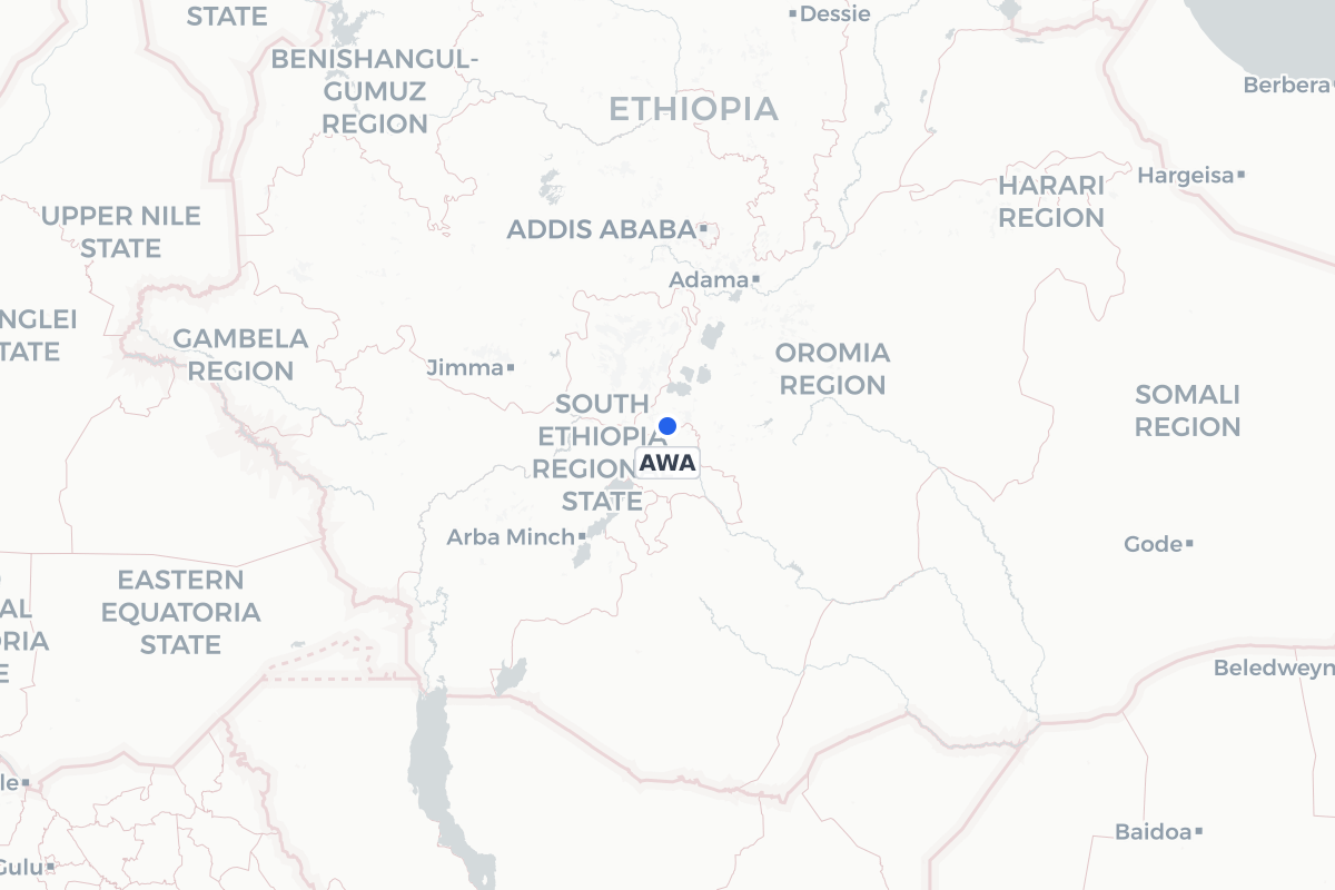Map showing the location of Hawassa International Airport