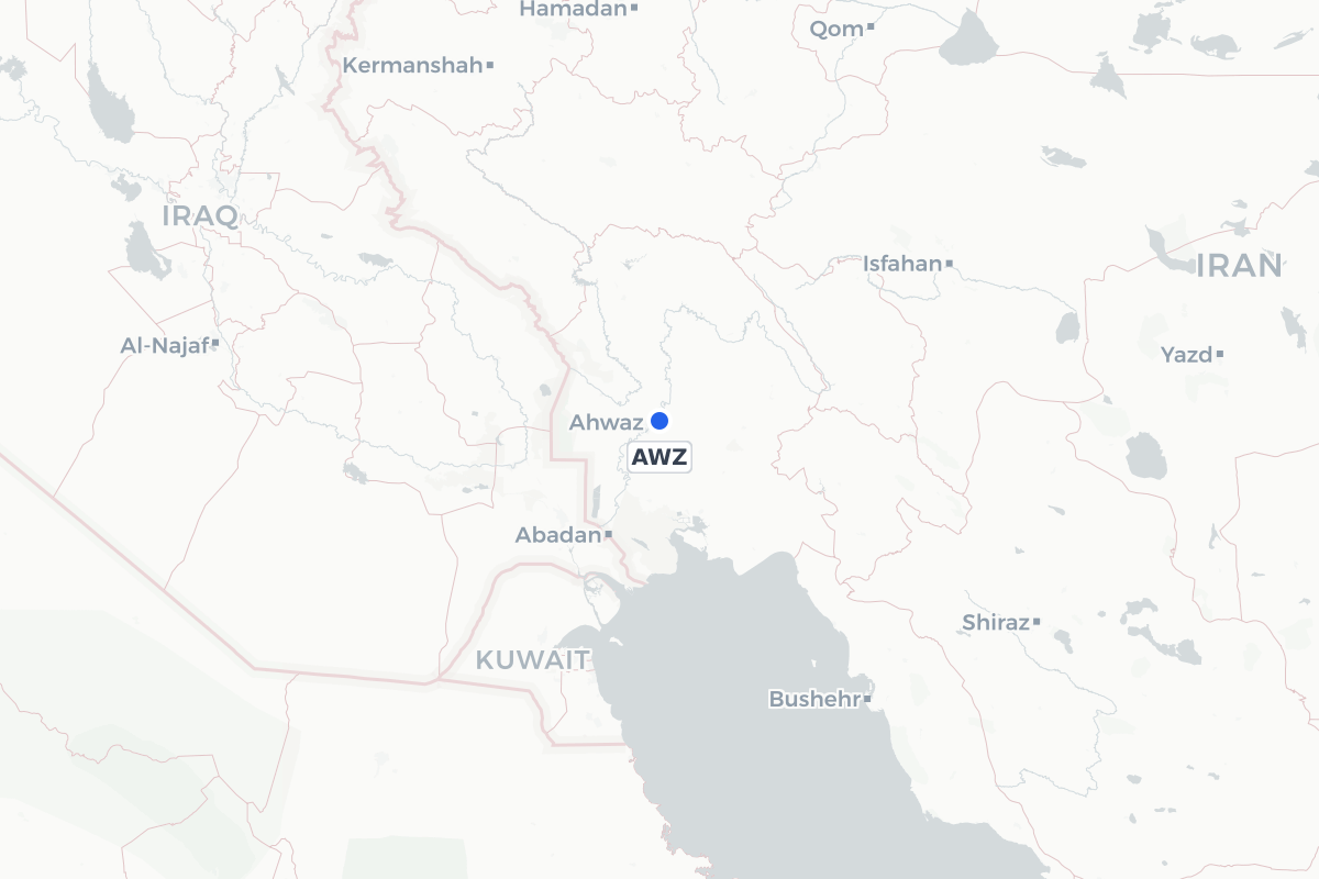 Map showing the location of Qasem Soleimani International Airport