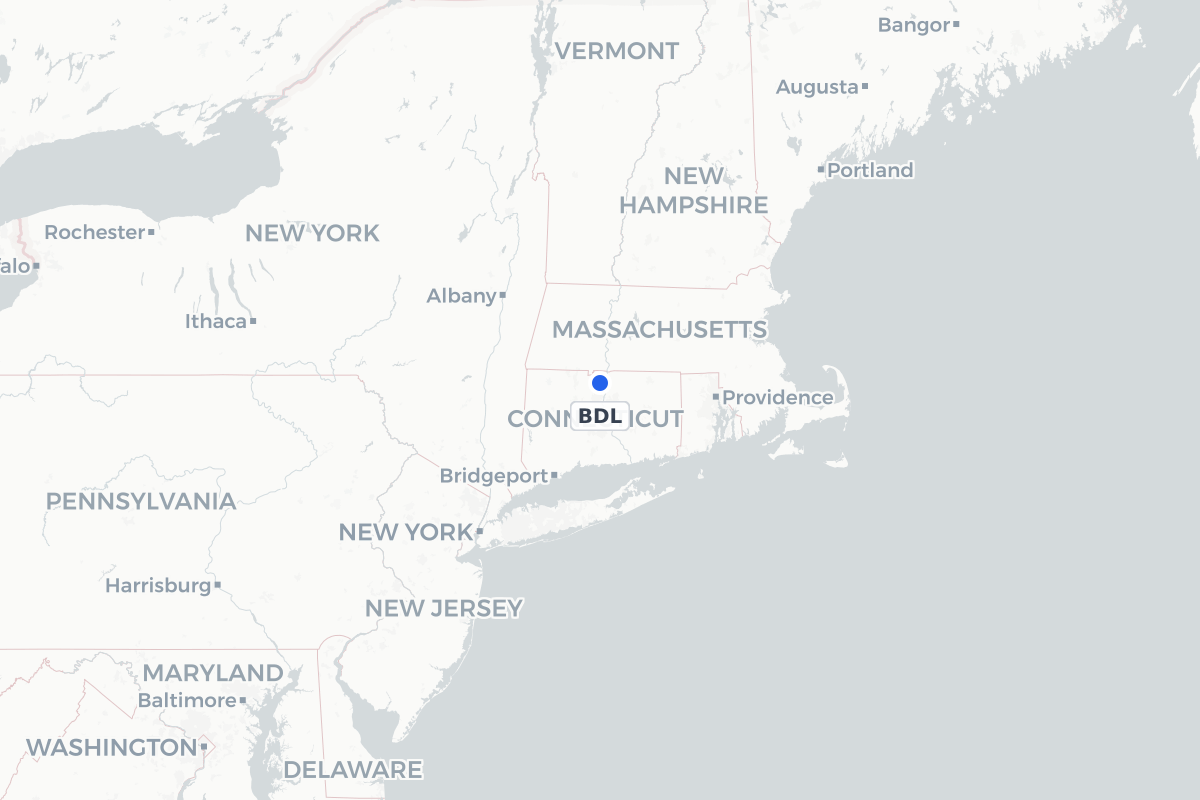 Map showing the location of Bradley International Airport