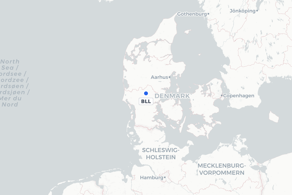 Map showing the location of Billund Airport