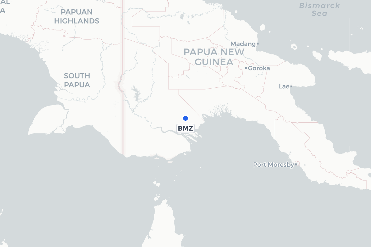 Map showing the location of Bamu Airport