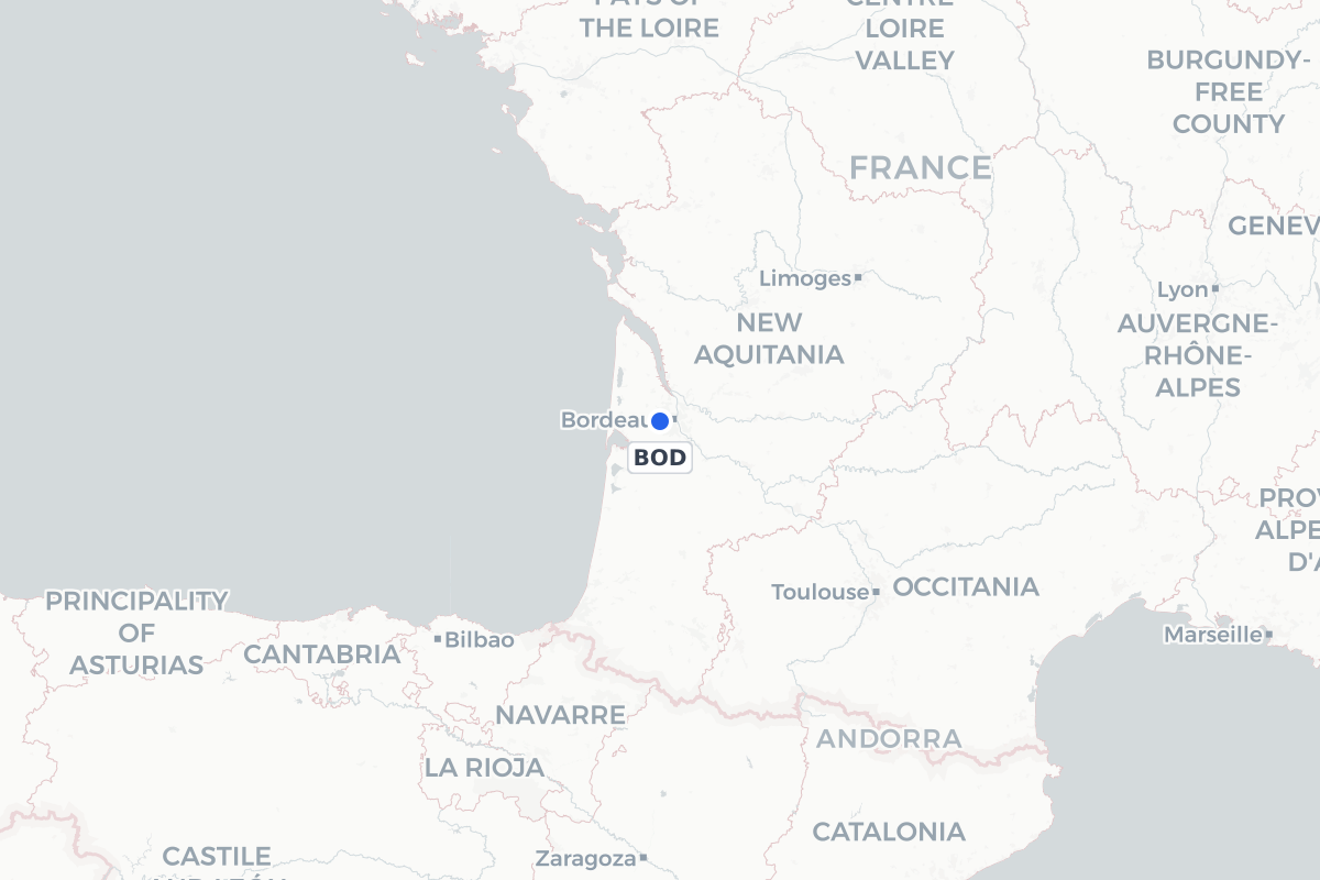 Map showing the location of Bordeaux–Mérignac Airport