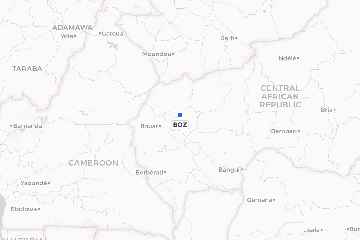 Map showing the location of Bozoum Airport