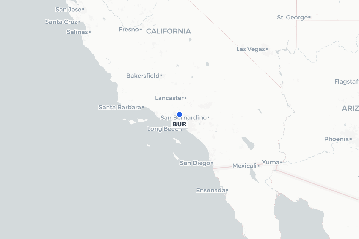 Map showing the location of Hollywood Burbank/Bob Hope Airport