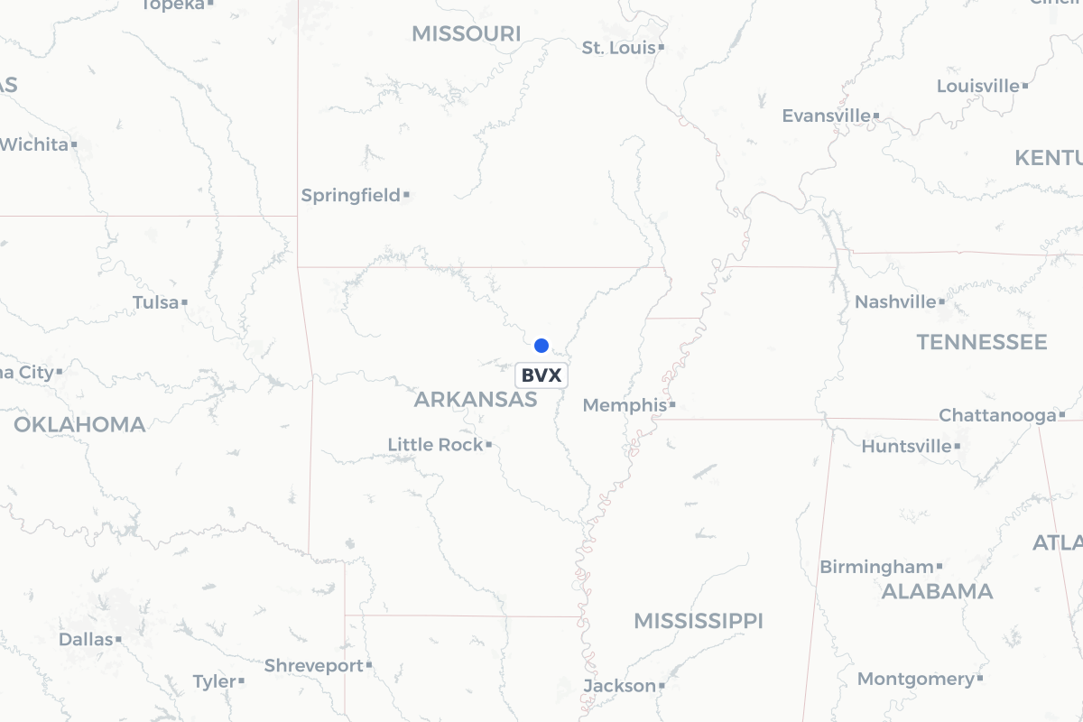 Map showing the location of Batesville Regional Airport
