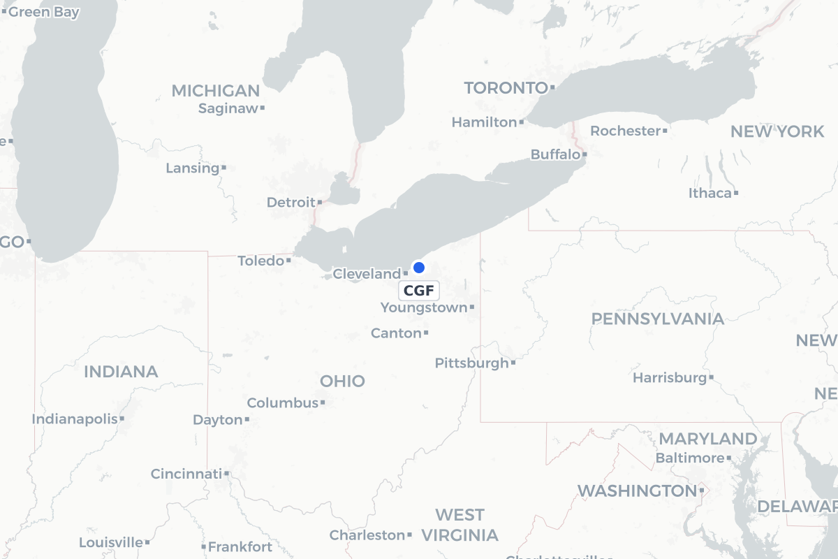 Map showing the location of Cuyahoga County Airport