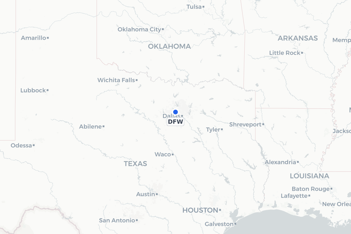Map showing the location of Dallas Fort Worth International Airport