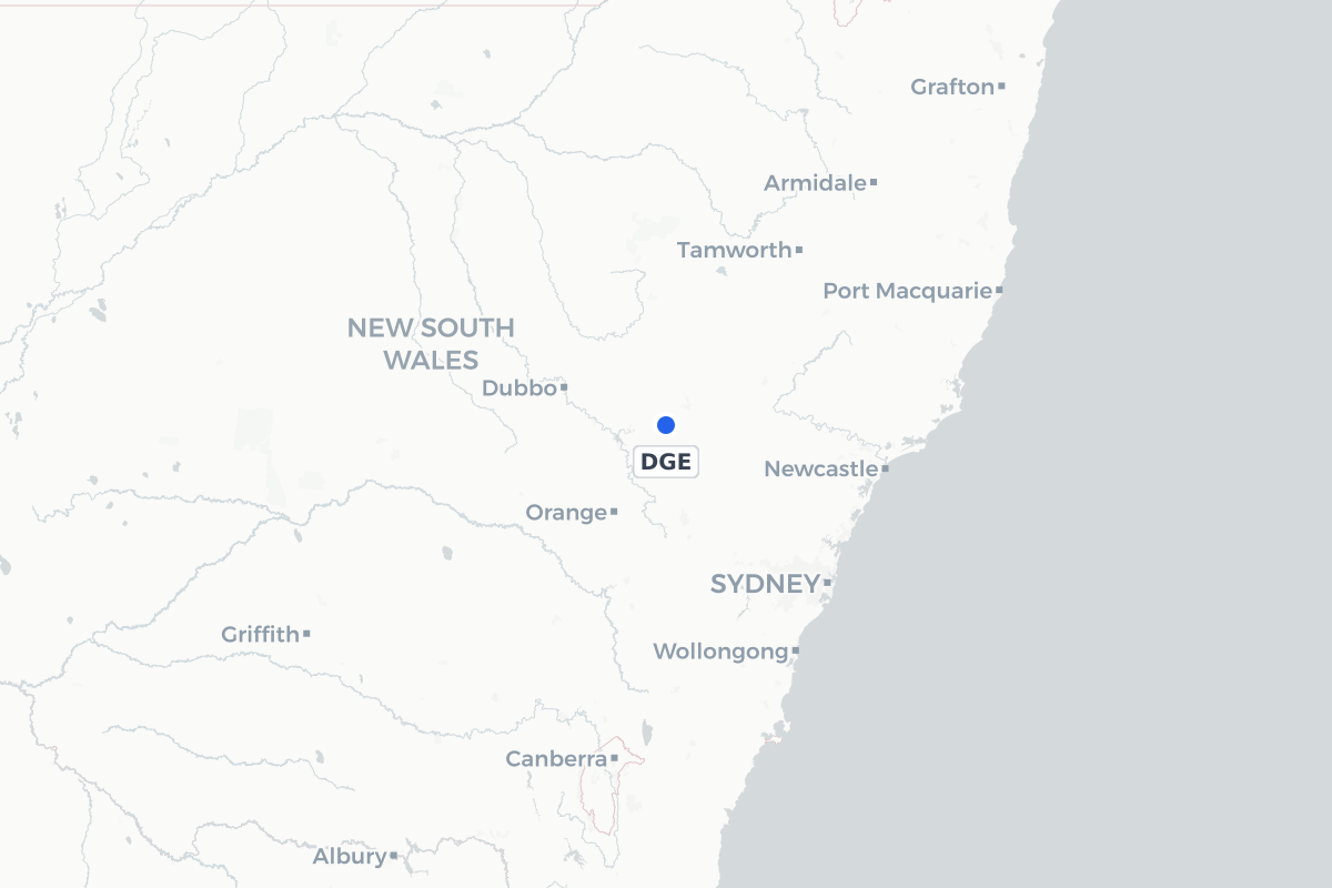 Map showing the location of Mudgee Airport