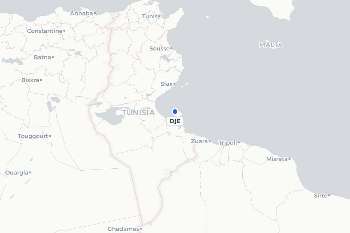 Map showing the location of Djerba Zarzis International Airport