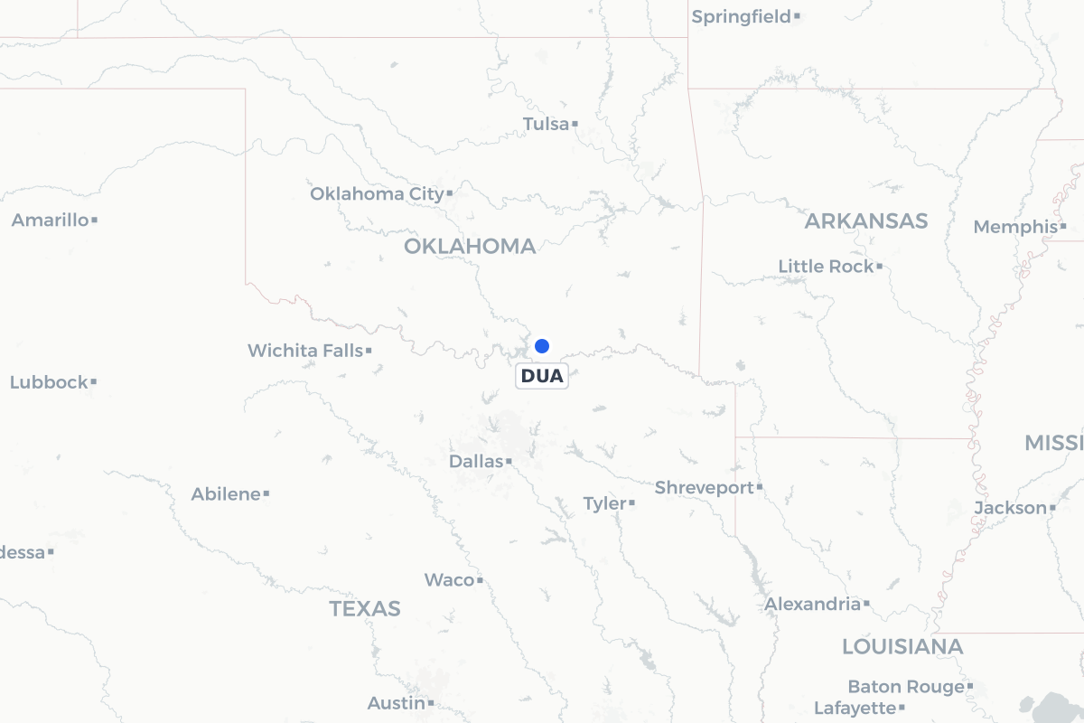 Map showing the location of Durant Regional Airport - Eaker Field
