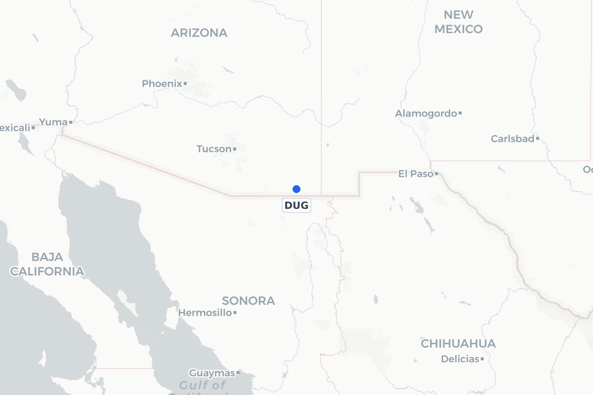 Map showing the location of Bisbee Douglas International Airport