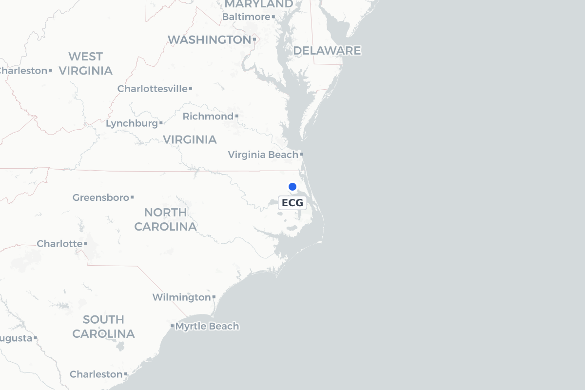 Map showing the location of Elizabeth City Regional Airport & Coast Guard Air Station