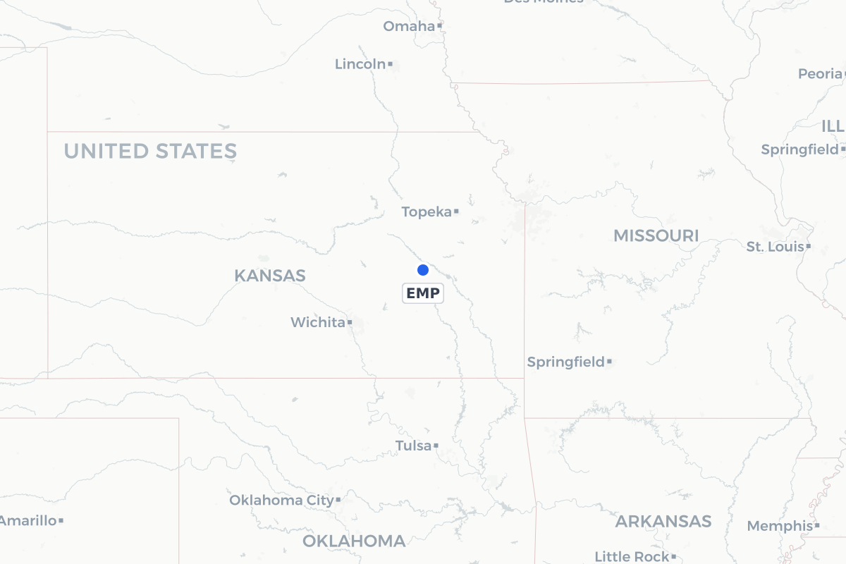 Map showing the location of Emporia Municipal Airport