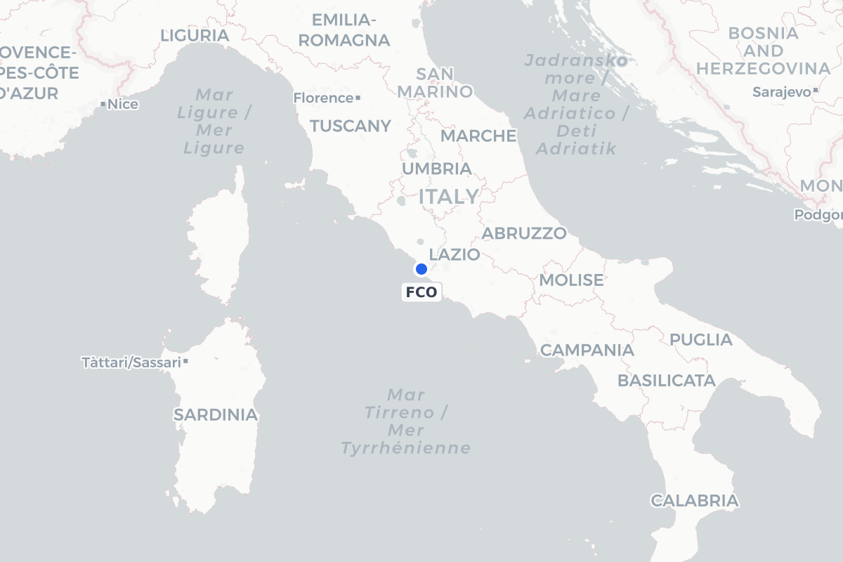 Map showing the location of Rome–Fiumicino Leonardo da Vinci International Airport