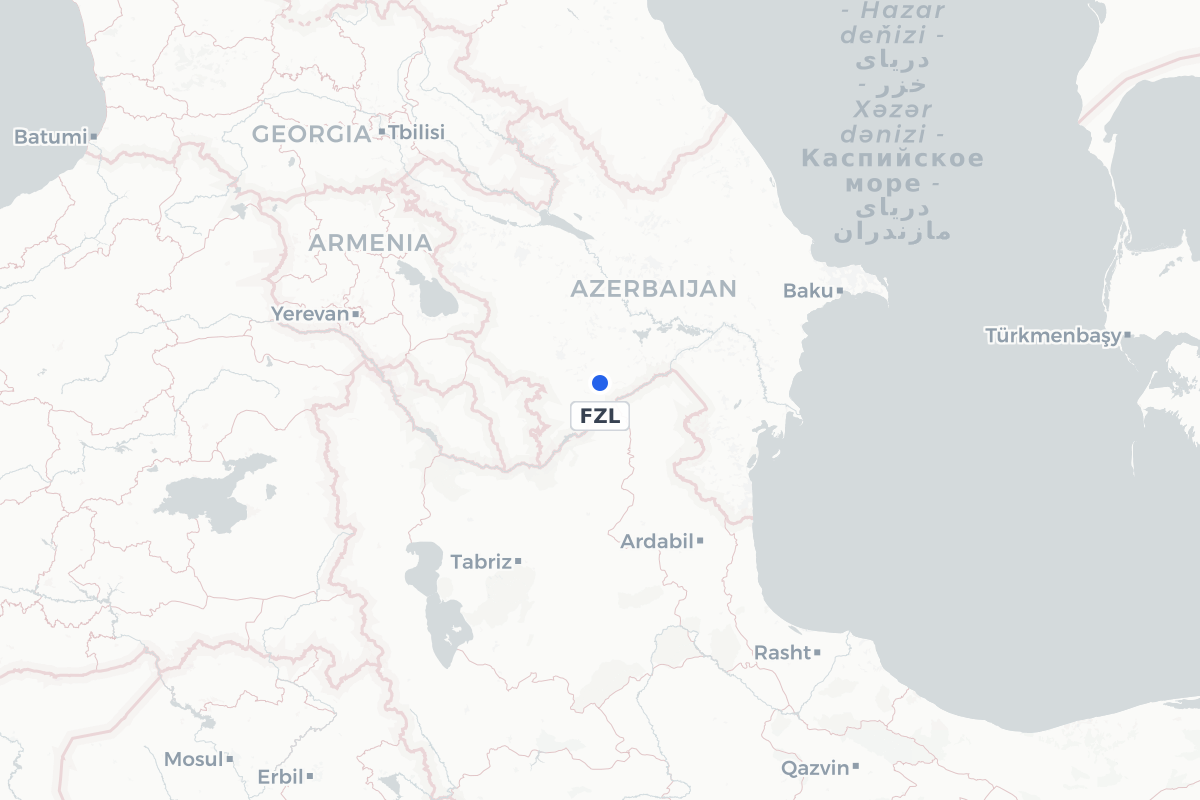 Map showing the location of Fuzuli International Airport