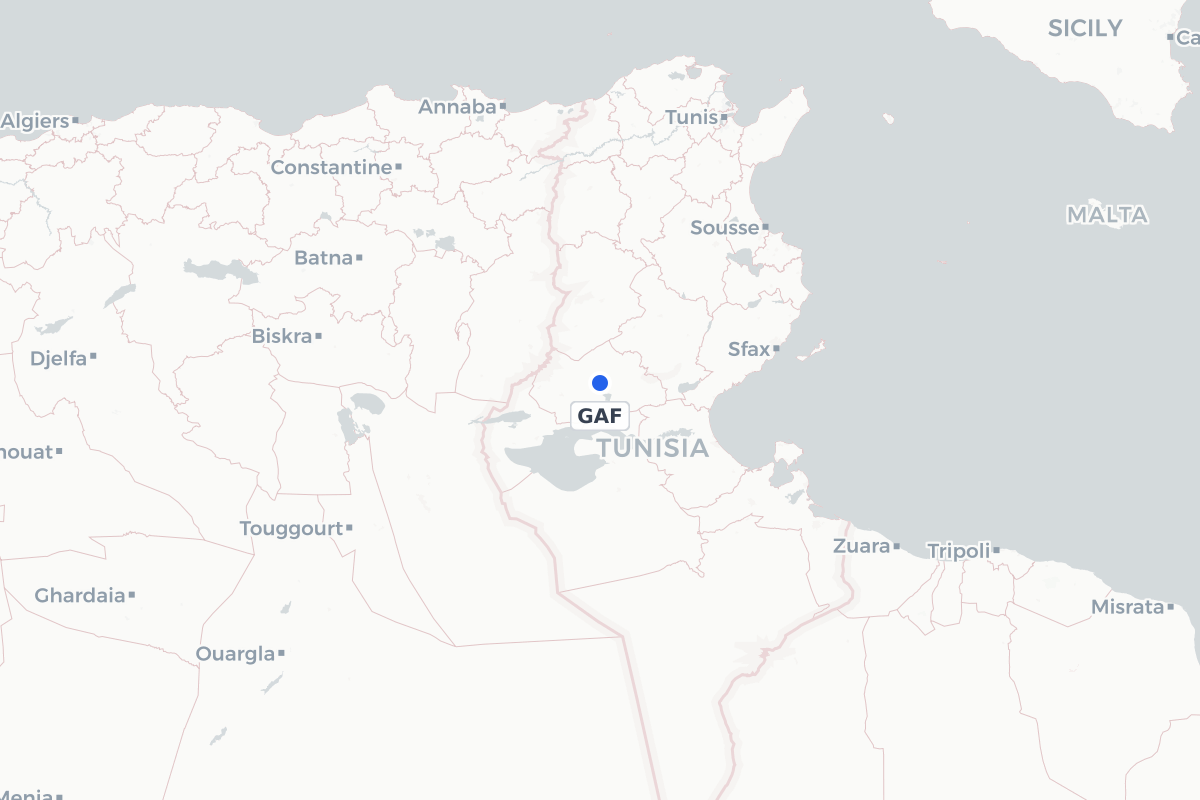 Map showing the location of Gafsa Ksar International Airport