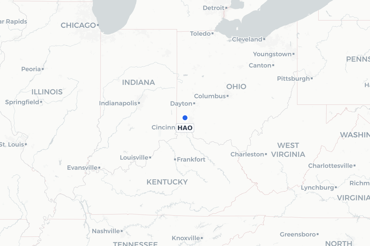 Map showing the location of Butler Co Regional Airport - Hogan Field