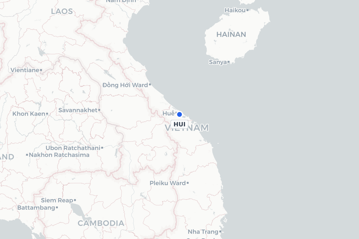 Map showing the location of Phu Bai International Airport