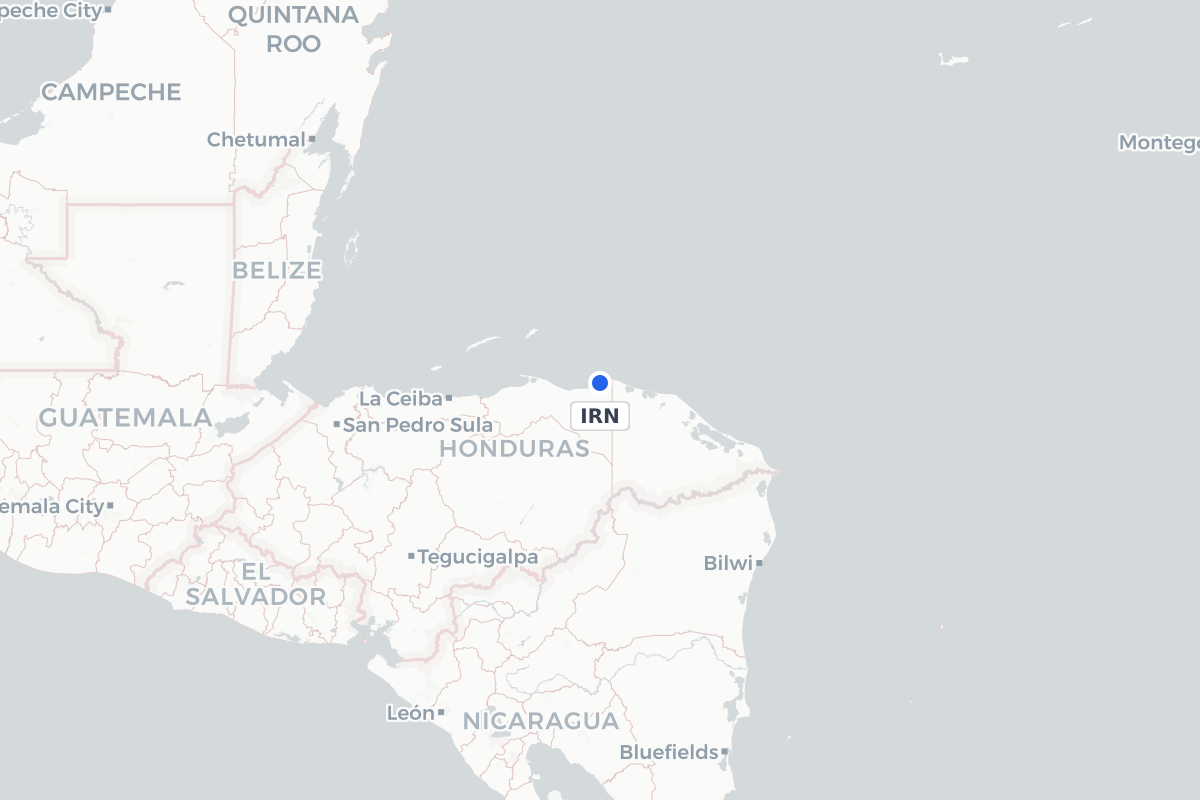 Map showing the location of Iriona Airport