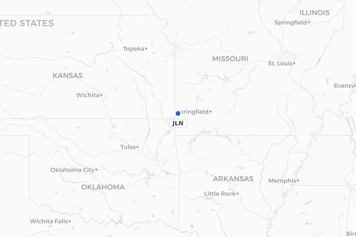 Map showing the location of Joplin Regional Airport