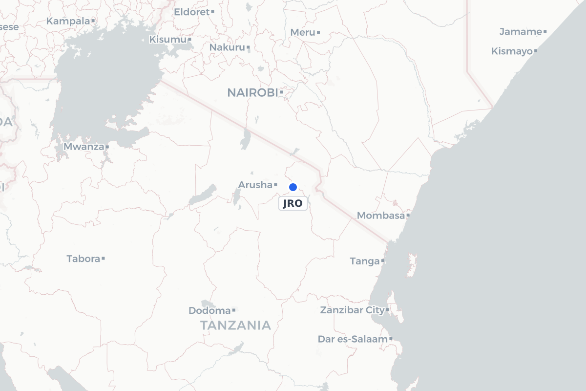 Map showing the location of Kilimanjaro International Airport