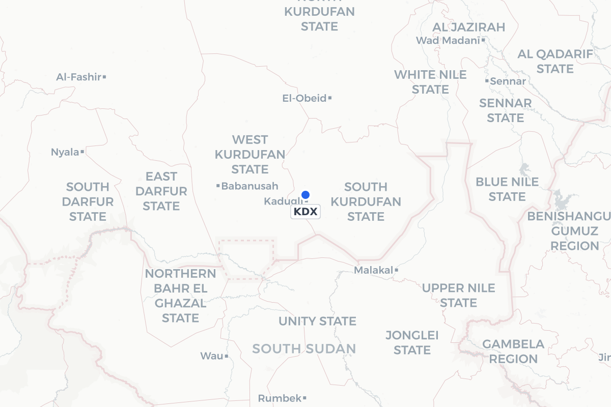 Map showing the location of Kadugli Airport