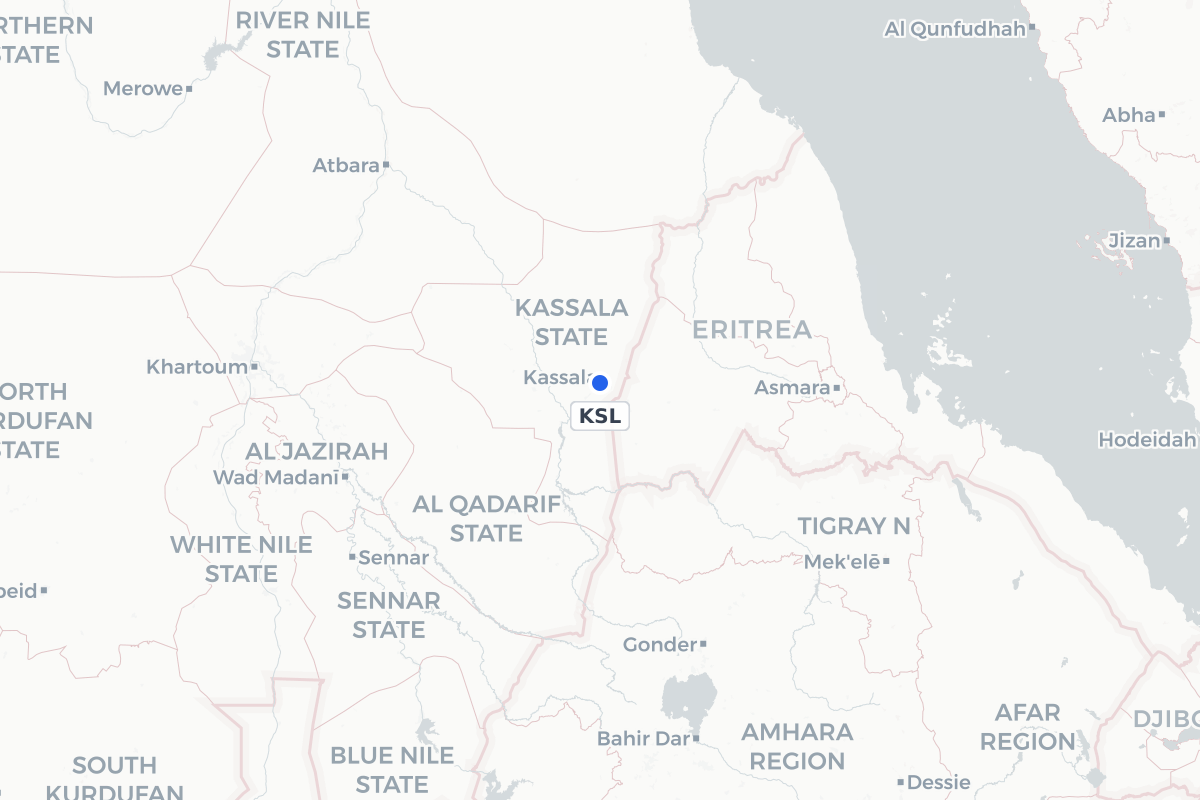 Map showing the location of Kassala Airport