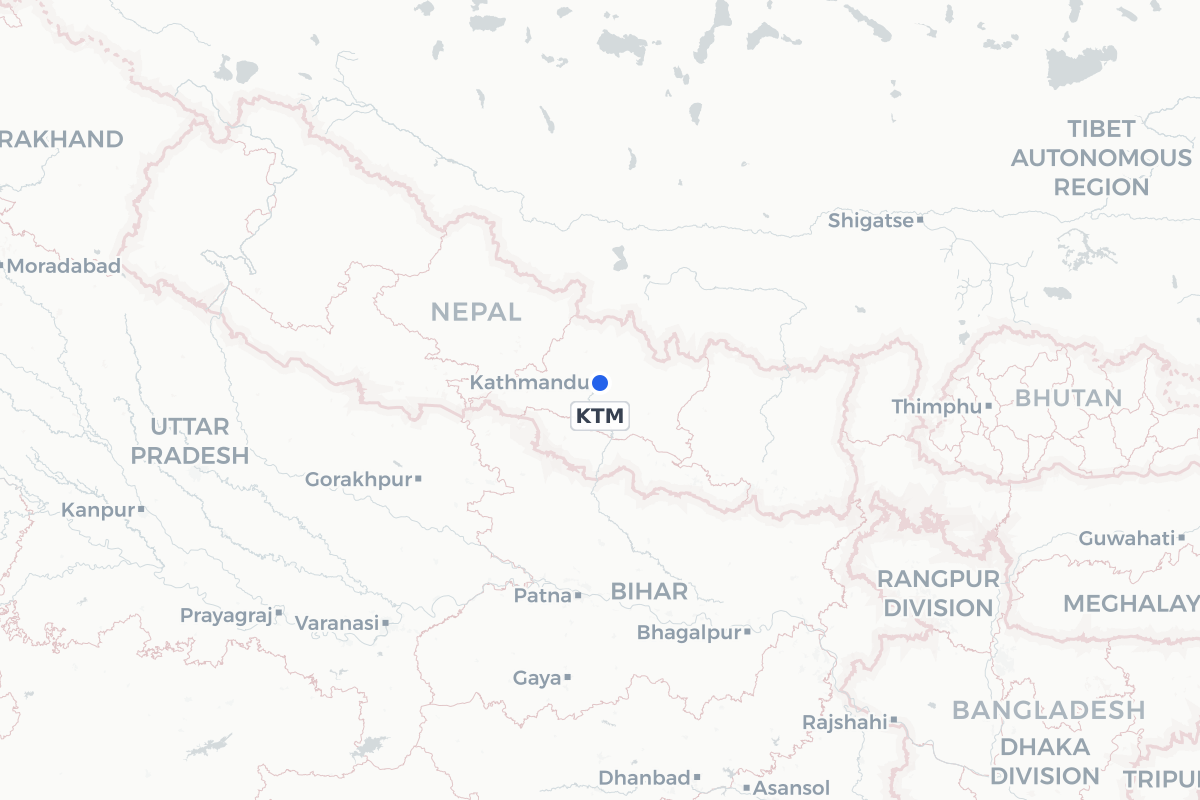 Map showing the location of Tribhuvan International Airport