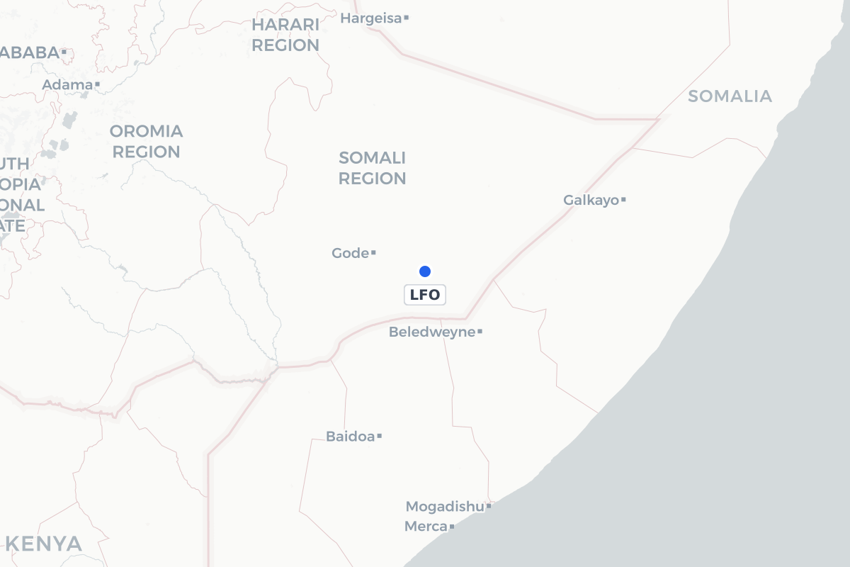 Map showing the location of Kelafo East Airport