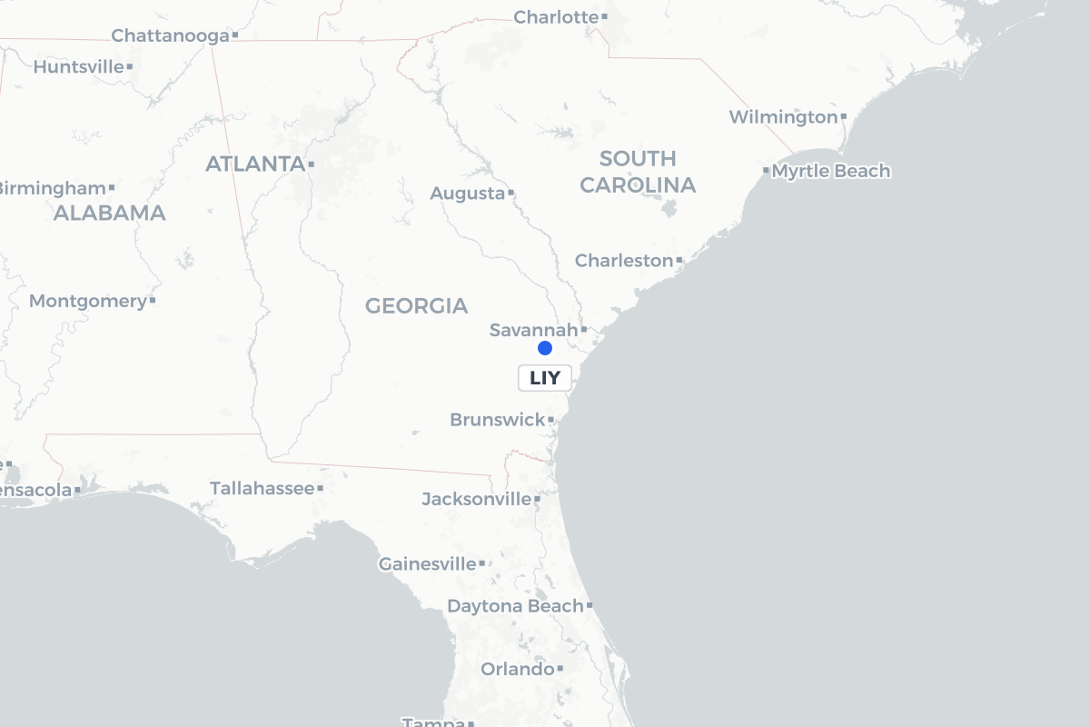 Map showing the location of MidCoast Regional Airport at Wright Army Airfield