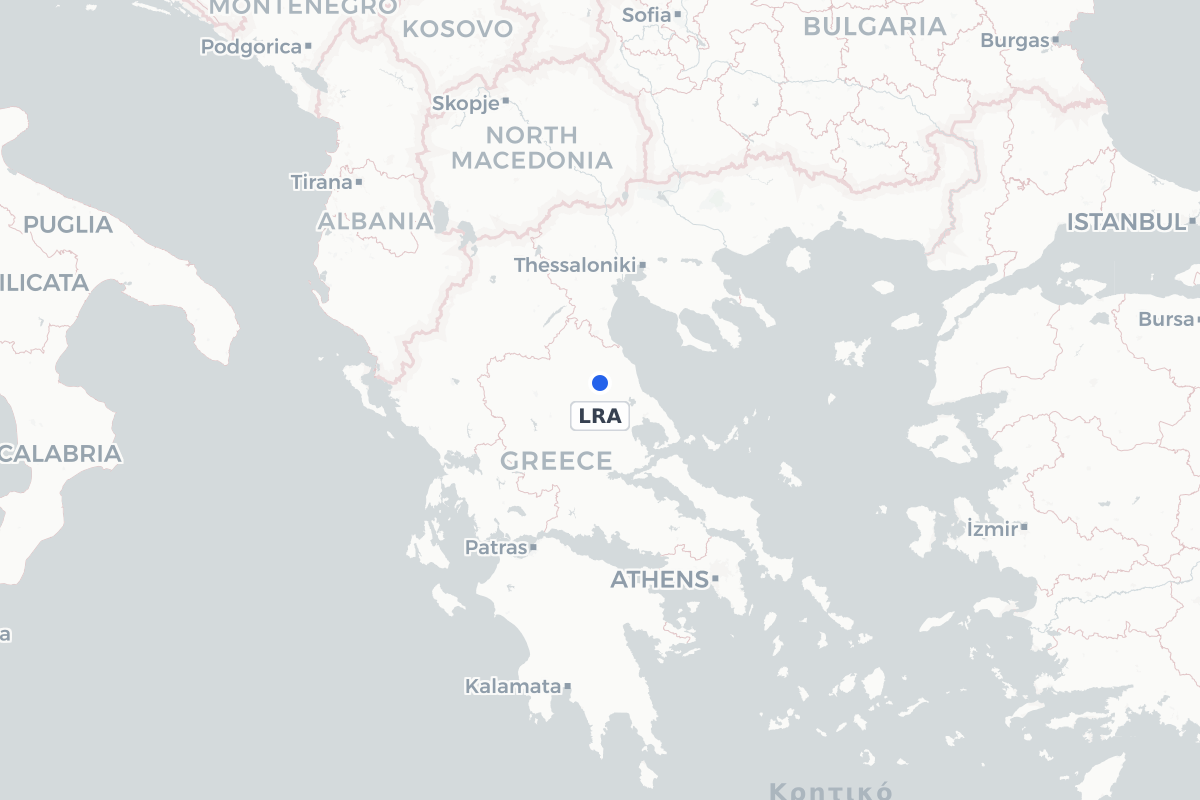 Map showing the location of Larissa Air Base