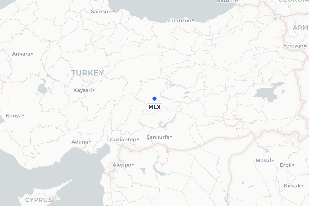 Map showing the location of Malatya Erhaç Airport