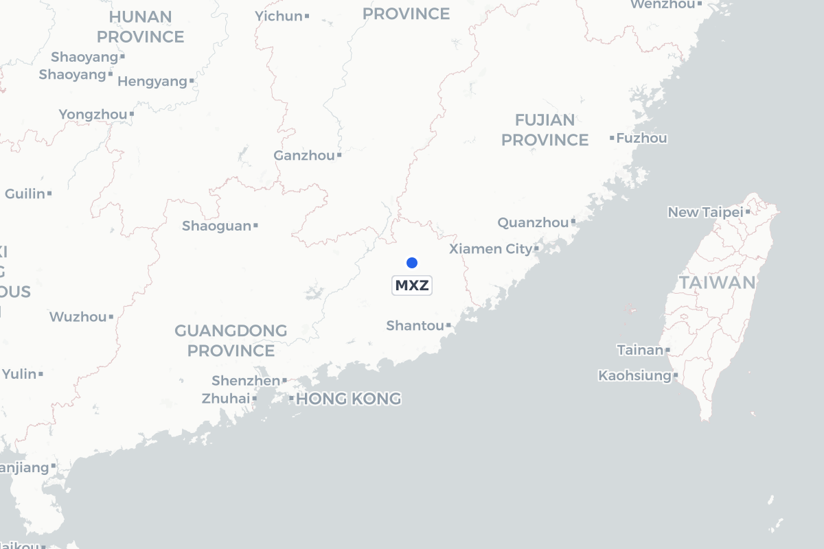 Map showing the location of Meizhou Meixian Changgangji International Airport