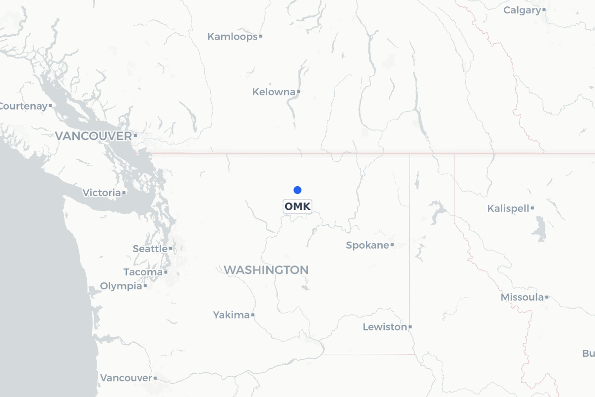 Map showing the location of Omak Airport