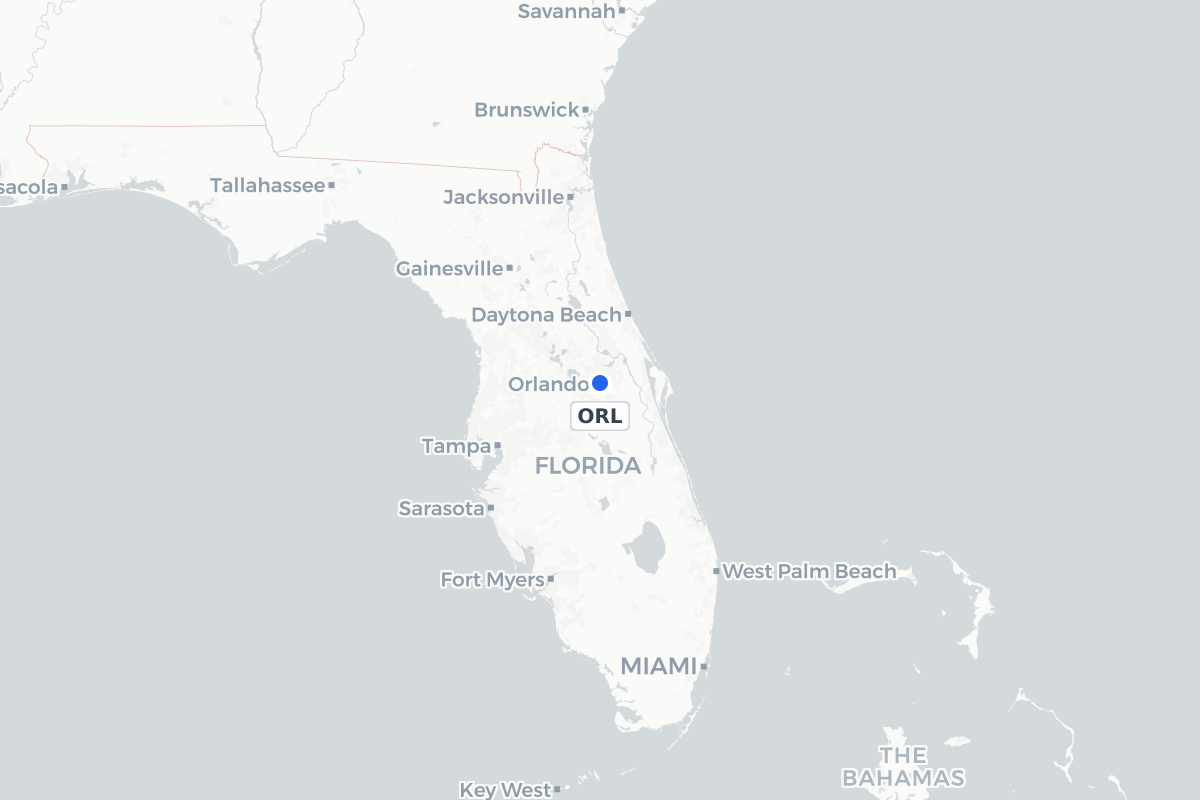 Map showing the location of Orlando Executive Airport