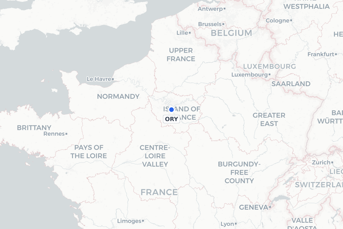 Map showing the location of Paris-Orly Airport