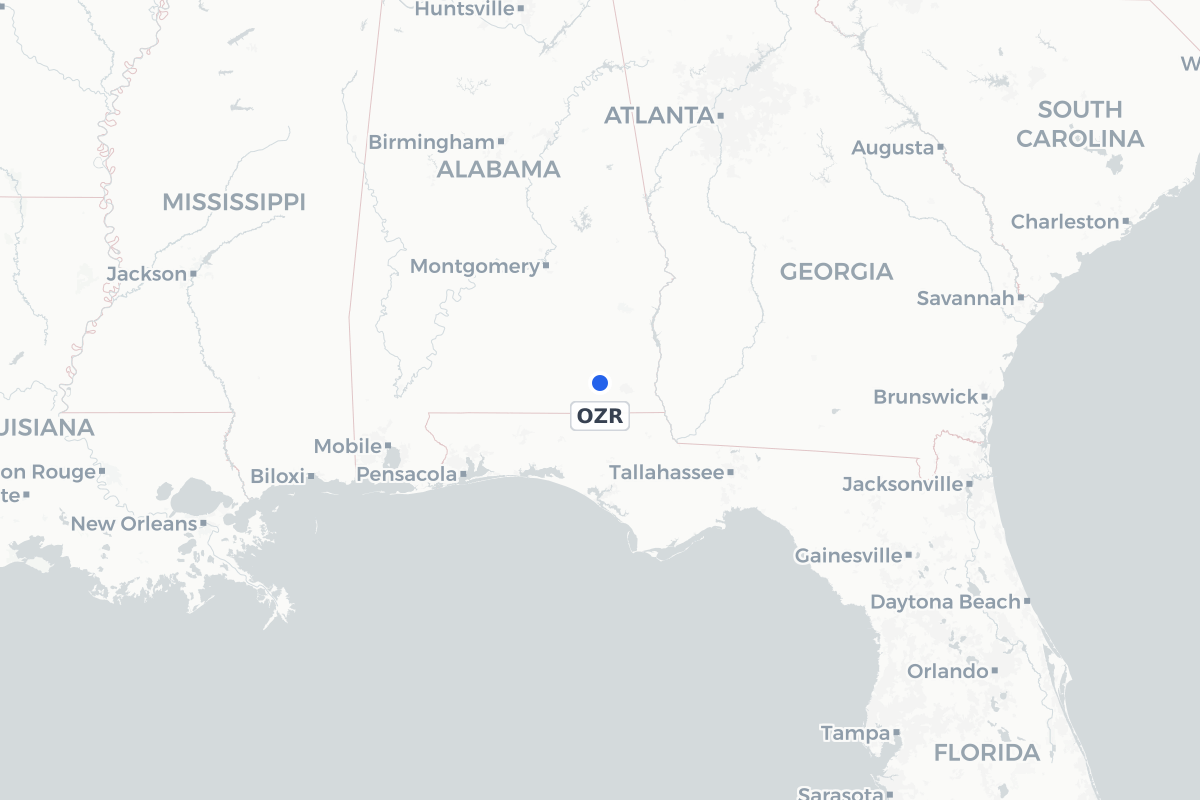 Map showing the location of Cairns AAF (Fort Rucker) Air Field