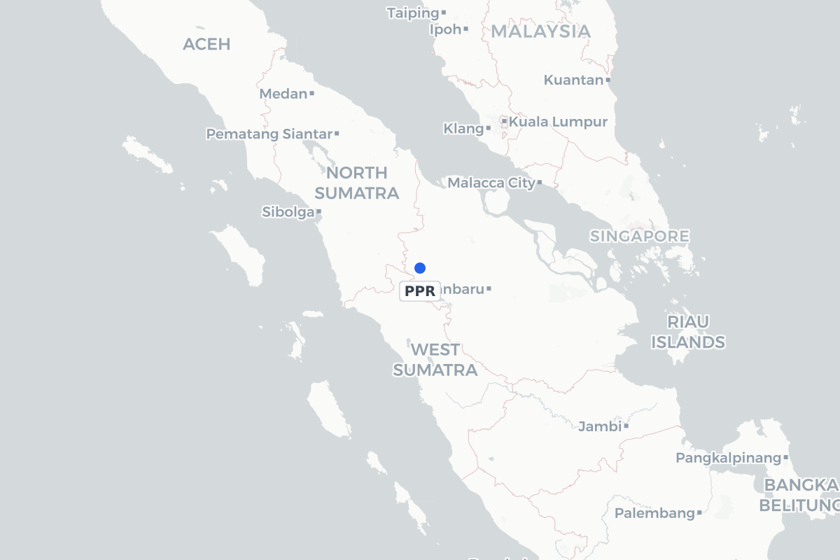 Map showing the location of Tuanku Tambusai Airport