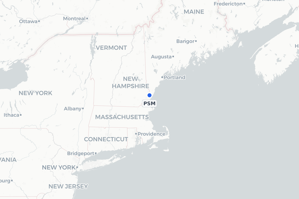 Map showing the location of Portsmouth International Airport at Pease