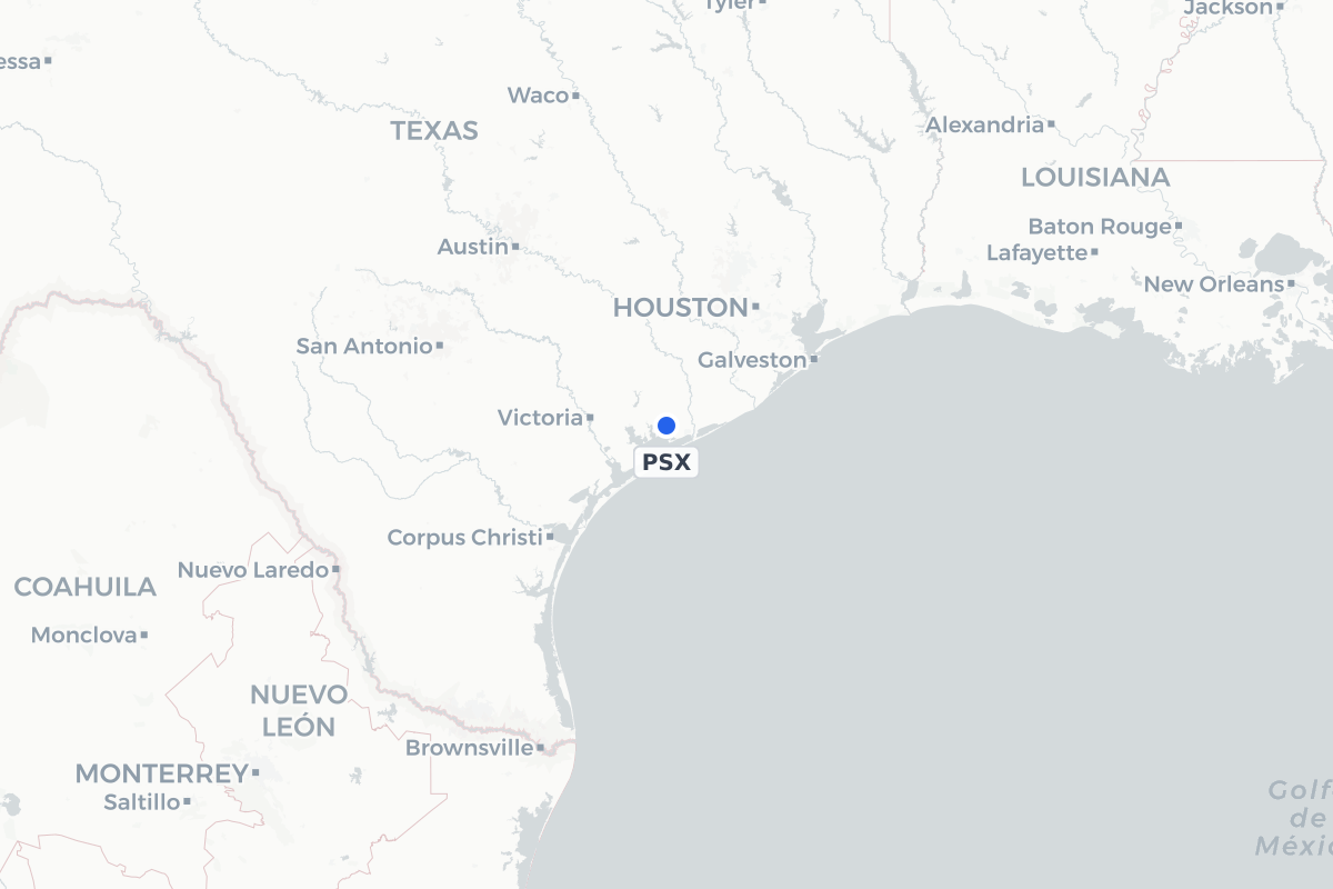 Map showing the location of Palacios Municipal Airport
