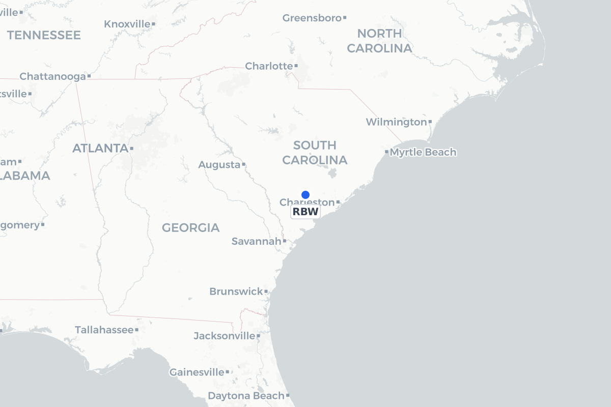 Map showing the location of Lowcountry Regional Airport