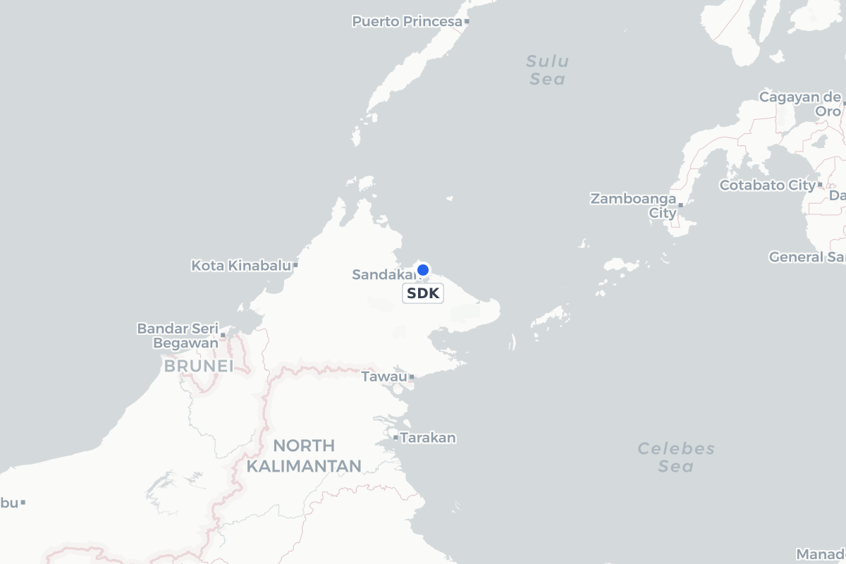 Map showing the location of Sandakan Airport